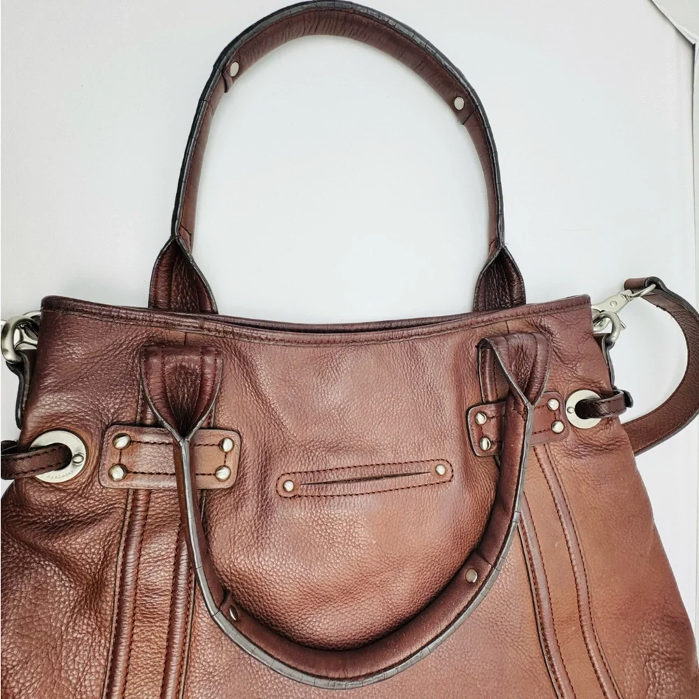 B. Markowsky soft pebbled leather satchel handbag tote. Silver tone hardware.